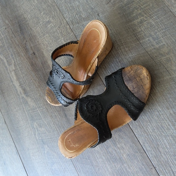 Jack Rogers Shoes - JACK ROGERS Black leather Cork Wedges